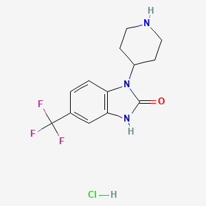 molecular formula C13H15ClF3N3O B2741452 1-(piperidin-4-yl)-5-(trifluoromethyl)-2,3-dihydro-1H-1,3-benzodiazol-2-one hydrochloride CAS No. 1552088-16-0