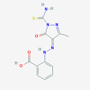 molecular formula C12H11N5O3S B274146 2-[(2Z)-2-(1-carbamothioyl-3-methyl-5-oxopyrazol-4-ylidene)hydrazinyl]benzoic acid 