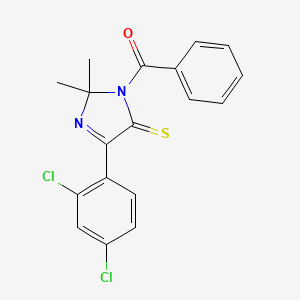 molecular formula C18H14Cl2N2OS B2741472 3-benzoyl-5-(2,4-dichlorophenyl)-2,2-dimethyl-2,3-dihydro-4H-imidazole-4-thione CAS No. 899910-26-0