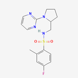 4-fluoro-2-methyl-N-{[1-(pyrimidin-2-yl)pyrrolidin-2-yl]methyl}benzene-1-sulfonamide