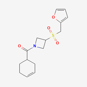 molecular formula C15H19NO4S B2741485 Cyclohex-3-en-1-yl(3-((furan-2-ylmethyl)sulfonyl)azetidin-1-yl)methanone CAS No. 1798036-10-8