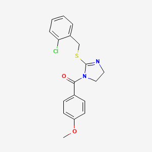 molecular formula C18H17ClN2O2S B2741490 [2-[(2-Chlorophenyl)methylsulfanyl]-4,5-dihydroimidazol-1-yl]-(4-methoxyphenyl)methanone CAS No. 851803-91-3