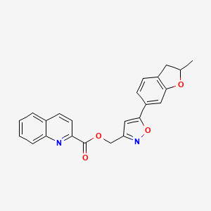 molecular formula C23H18N2O4 B2741497 (5-(2-Methyl-2,3-dihydrobenzofuran-6-yl)isoxazol-3-yl)methyl quinoline-2-carboxylate CAS No. 1209447-58-4