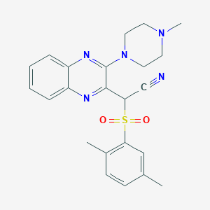 molecular formula C23H25N5O2S B2741500 2-(2,5-二甲基苯基)磺酰基-2-[3-(4-甲基哌嗪-1-基)嘧啶-2-基]乙腈 CAS No. 847859-33-0