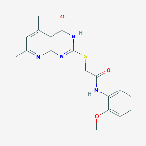molecular formula C18H18N4O3S B2741519 2-((4-羟基-5,7-二甲基吡啶并[2,3-d]嘧啶-2-基)硫)-N-(2-甲氧基苯基)乙酰胺 CAS No. 694457-90-4