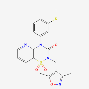 molecular formula C19H18N4O4S2 B2741529 2-((3,5-dimethylisoxazol-4-yl)methyl)-4-(3-(methylthio)phenyl)-2H-pyrido[2,3-e][1,2,4]thiadiazin-3(4H)-one 1,1-dioxide CAS No. 1251671-98-3