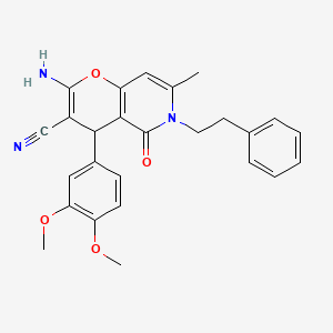 molecular formula C26H25N3O4 B2741535 2-氨基-4-(3,4-二甲氧基苯基)-7-甲基-5-氧代-6-(2-苯乙基)-5,6-二氢-4H-吡喃并[3,2-c]吡啶-3-碳腈 CAS No. 612054-21-4