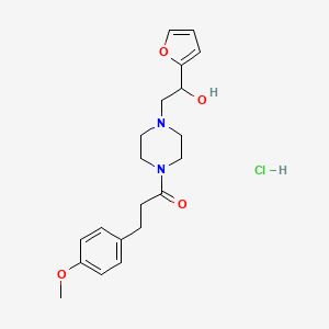 molecular formula C20H27ClN2O4 B2741538 1-(4-(2-(Furan-2-yl)-2-hydroxyethyl)piperazin-1-yl)-3-(4-methoxyphenyl)propan-1-one hydrochloride CAS No. 1396792-14-5