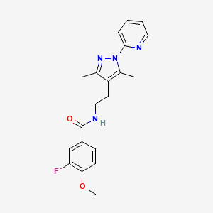 molecular formula C20H21FN4O2 B2741539 N-(2-(3,5-二甲基-1-(吡啶-2-基)-1H-吡唑-4-基)乙基)-3-氟-4-甲氧基苯田酰胺 CAS No. 2034337-79-4