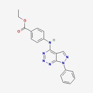 molecular formula C19H16N6O2 B2741546 乙酸酯 4-((7-苯基-7H-吡唑并[3,4-d][1,2,3]嘧啶-4-基)氨基)苯甲酸酯 CAS No. 1226435-29-5