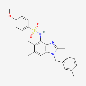 molecular formula C25H27N3O3S B2741574 4-methoxy-N-[2,5,6-trimethyl-1-(3-methylbenzyl)-1H-1,3-benzimidazol-4-yl]benzenesulfonamide CAS No. 338964-16-2