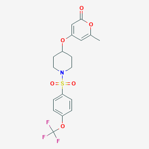 molecular formula C18H18F3NO6S B2741614 6-methyl-4-((1-((4-(trifluoromethoxy)phenyl)sulfonyl)piperidin-4-yl)oxy)-2H-pyran-2-one CAS No. 1795087-70-5