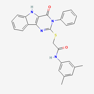 molecular formula C26H22N4O2S B2741617 N-(3,5-dimethylphenyl)-2-((4-oxo-3-phenyl-4,5-dihydro-3H-pyrimido[5,4-b]indol-2-yl)thio)acetamide CAS No. 536703-66-9