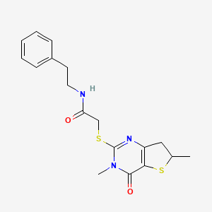 molecular formula C18H21N3O2S2 B2741618 2-((3,6-dimethyl-4-oxo-3,4,6,7-tetrahydrothieno[3,2-d]pyrimidin-2-yl)thio)-N-phenethylacetamide CAS No. 689262-50-8
