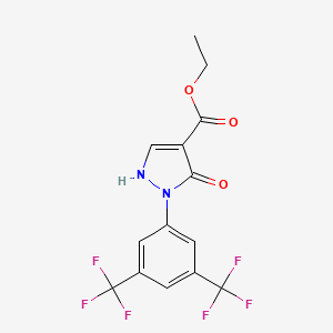 molecular formula C14H10F6N2O3 B2741620 ethyl 2-[3,5-bis(trifluoromethyl)phenyl]-3-oxo-1H-pyrazole-4-carboxylate CAS No. 1878204-21-7