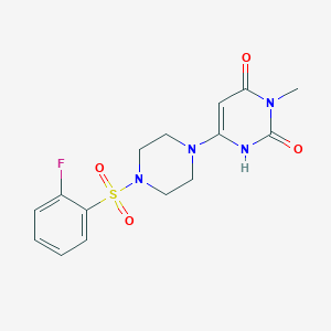 molecular formula C15H17FN4O4S B2741621 6-[4-(2-Fluorophenyl)sulfonylpiperazin-1-yl]-3-methyl-1H-pyrimidine-2,4-dione CAS No. 2309572-49-2