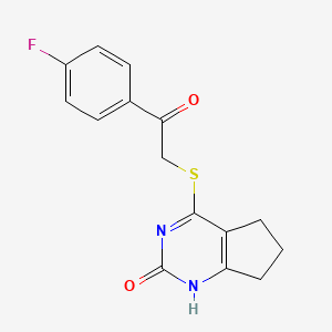 molecular formula C15H13FN2O2S B2741666 4-[2-(4-Fluorophenyl)-2-oxoethyl]sulfanyl-1,5,6,7-tetrahydrocyclopenta[d]pyrimidin-2-one CAS No. 898444-03-6