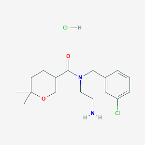 molecular formula C17H26Cl2N2O2 B2741689 N-(2-Aminoethyl)-N-[(3-chlorophenyl)methyl]-6,6-dimethyloxane-3-carboxamide;hydrochloride CAS No. 2418667-31-7