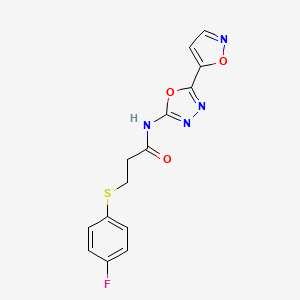 molecular formula C14H11FN4O3S B2741707 3-((4-氟苯基)硫基)-N-(5-(异噁唑-5-基)-1,3,4-噁二唑-2-基)丙酰胺 CAS No. 952822-30-9