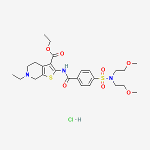 molecular formula C25H36ClN3O7S2 B2741716 乙酸2-(4-(N,N-双(2-甲氧基乙基)磺酰基)苯甲酰胺)-6-乙基-4,5,6,7-四氢噻吩[2,3-c]吡啶-3-甲酸酯盐 CAS No. 1217077-03-6