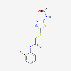 molecular formula C12H11FN4O2S2 B2741717 2-((5-乙酰氨基-1,3,4-噁二唑-2-基)硫)-N-(2-氟苯基)乙酰胺 CAS No. 392297-93-7