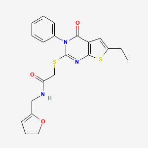 molecular formula C21H19N3O3S2 B2741730 2-(6-乙基-4-氧代-3-苯基噻吩[2,3-d]嘧啶-2-基)硫醇基-N-(呋喃-2-基甲基)乙酰胺 CAS No. 710289-52-4