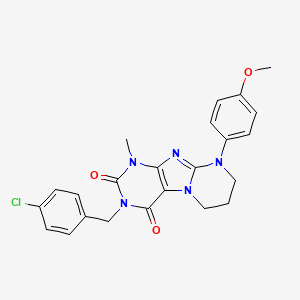 molecular formula C23H22ClN5O3 B2741753 3-[(4-氯苯基)甲基]-9-(4-甲氧基苯基)-1-甲基-7,8-二氢-6H-嘌呤并[7,8-a]嘧啶-2,4-二酮 CAS No. 842976-89-0