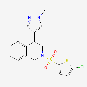 molecular formula C17H16ClN3O2S2 B2741772 2-((5-chlorothiophen-2-yl)sulfonyl)-4-(1-methyl-1H-pyrazol-4-yl)-1,2,3,4-tetrahydroisoquinoline CAS No. 2034535-11-8