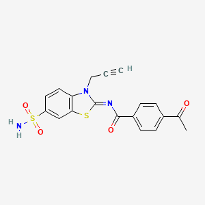 molecular formula C19H15N3O4S2 B2741780 (Z)-4-acetyl-N-(3-(prop-2-yn-1-yl)-6-sulfamoylbenzo[d]thiazol-2(3H)-ylidene)benzamide CAS No. 865182-08-7