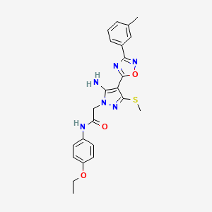molecular formula C23H24N6O3S B2741784 2-[5-amino-4-[3-(3-methylphenyl)-1,2,4-oxadiazol-5-yl]-3-(methylthio)-1H-pyrazol-1-yl]-N-(4-ethoxyphenyl)acetamide CAS No. 1243060-08-3