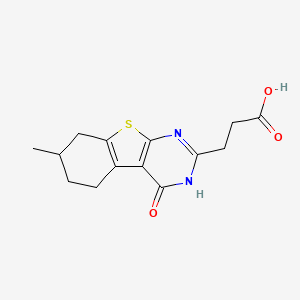 molecular formula C14H16N2O3S B2741807 3-(7-Methyl-4-oxo-3,4,5,6,7,8-hexahydro[1]benzothieno[2,3-d]pyrimidin-2-yl)propanoic acid CAS No. 380191-48-0