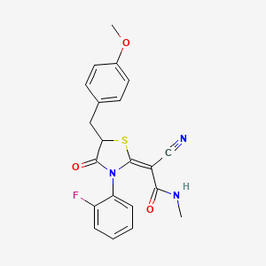 (E)-2-cyano-2-(3-(2-fluorophenyl)-5-(4-methoxybenzyl)-4-oxothiazolidin-2-ylidene)-N-methylacetamide