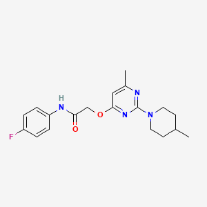 molecular formula C19H23FN4O2 B2741821 N-(4-fluorophenyl)-2-{[6-methyl-2-(4-methylpiperidin-1-yl)pyrimidin-4-yl]oxy}acetamide CAS No. 1226430-63-2