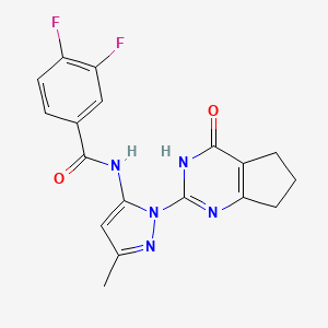 molecular formula C18H15F2N5O2 B2741829 3,4-difluoro-N-(3-methyl-1-(4-oxo-4,5,6,7-tetrahydro-3H-cyclopenta[d]pyrimidin-2-yl)-1H-pyrazol-5-yl)benzamide CAS No. 1003799-70-9