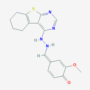 molecular formula C18H18N4O2S B274183 (4Z)-2-methoxy-4-[[2-(5,6,7,8-tetrahydro-[1]benzothiolo[2,3-d]pyrimidin-4-yl)hydrazinyl]methylidene]cyclohexa-2,5-dien-1-one 