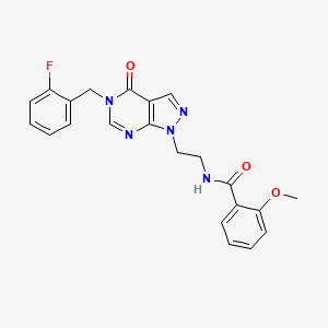 molecular formula C22H20FN5O3 B2741839 N-(2-(5-(2-fluorobenzyl)-4-oxo-4,5-dihydro-1H-pyrazolo[3,4-d]pyrimidin-1-yl)ethyl)-2-methoxybenzamide CAS No. 922009-64-1