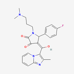 molecular formula C24H25FN4O3 B2741889 (4E)-1-[3-(dimethylamino)propyl]-5-(4-fluorophenyl)-4-[hydroxy-(2-methylimidazo[1,2-a]pyridin-3-yl)methylidene]pyrrolidine-2,3-dione CAS No. 630056-80-3