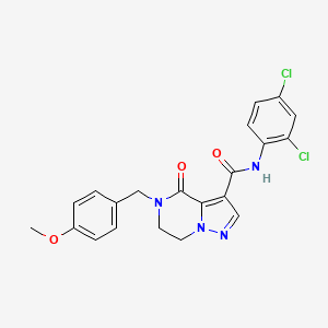 molecular formula C21H18Cl2N4O3 B2741921 N-(2,4-dichlorophenyl)-5-(4-methoxybenzyl)-4-oxo-4,5,6,7-tetrahydropyrazolo[1,5-a]pyrazine-3-carboxamide CAS No. 303986-77-8
