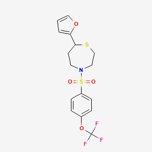molecular formula C16H16F3NO4S2 B2741928 7-(Furan-2-yl)-4-((4-(trifluoromethoxy)phenyl)sulfonyl)-1,4-thiazepane CAS No. 1705095-89-1