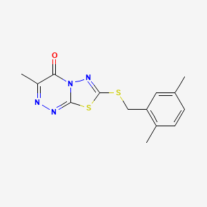 molecular formula C14H14N4OS2 B2741936 7-[(2,5-Dimethylphenyl)methylsulfanyl]-3-methyl-[1,3,4]thiadiazolo[2,3-c][1,2,4]triazin-4-one CAS No. 869074-72-6