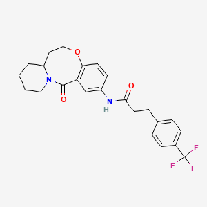 molecular formula C24H25F3N2O3 B2741990 N-(6-氧代-2,3,4,12,13,13a-六氢-1H-吡啶[2,1-d][1,5]苯并噁唑啉-8-基)-3-(4-(三氟甲基)苯基)丙酰胺 CAS No. 1797791-70-8