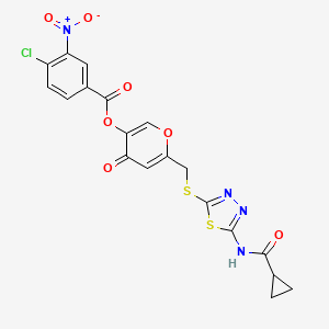 6-(((5-(cyclopropanecarboxamido)-1,3,4-thiadiazol-2-yl)thio)methyl)-4-oxo-4H-pyran-3-yl 4-chloro-3-nitrobenzoate