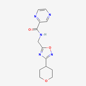 molecular formula C13H15N5O3 B2742001 N-((3-(四氢-2H-吡喃-4-基)-1,2,4-噁二唑-5-基)甲基)吡嗪-2-甲酰胺 CAS No. 2034562-06-4