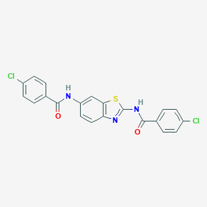 molecular formula C21H13Cl2N3O2S B274202 4-chloro-N-{6-[(4-chlorobenzoyl)amino]-1,3-benzothiazol-2-yl}benzenecarboximidic acid 