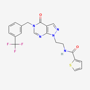 molecular formula C20H16F3N5O2S B2742027 N-(2-(4-oxo-5-(3-(trifluoromethyl)benzyl)-4,5-dihydro-1H-pyrazolo[3,4-d]pyrimidin-1-yl)ethyl)thiophene-2-carboxamide CAS No. 921989-05-1