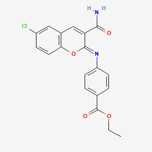 molecular formula C19H15ClN2O4 B2742037 ethyl 4-{[(2Z)-3-carbamoyl-6-chloro-2H-chromen-2-ylidene]amino}benzoate CAS No. 330157-59-0