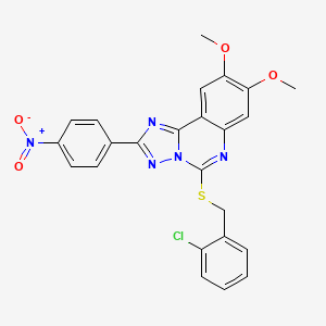 molecular formula C24H18ClN5O4S B2742048 5-[(2-Chlorobenzyl)thio]-8,9-dimethoxy-2-(4-nitrophenyl)[1,2,4]triazolo[1,5-c]quinazoline CAS No. 901756-12-5