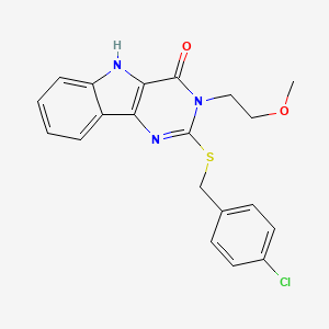 molecular formula C20H18ClN3O2S B2742053 2-[(4-氯苯基)甲基硫基]-3-(2-甲氧基乙基)-5H-嘧啶并[5,4-b]吲哚-4-酮 CAS No. 888443-63-8