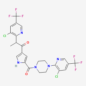 molecular formula C24H19Cl2F6N5O2 B2742067 2-(3-Chloro-5-(trifluoromethyl)-2-pyridinyl)-1-(5-((4-(3-chloro-5-(trifluoromethyl)-2-pyridinyl)piperazino)carbonyl)-1h-pyrrol-3-yl)-1-propanone CAS No. 339099-67-1