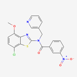 molecular formula C21H15ClN4O4S B2742097 N-(7-chloro-4-methoxybenzo[d]thiazol-2-yl)-3-nitro-N-(pyridin-3-ylmethyl)benzamide CAS No. 886964-94-9